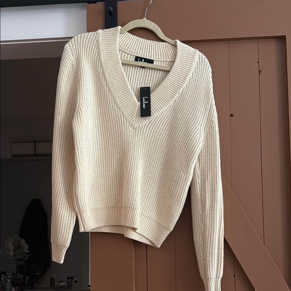 Lulu's Cozy Cream V-Neck Sweater